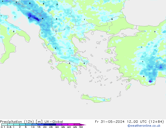 Precipitation (12h) UK-Global Pá 31.05.2024 00 UTC