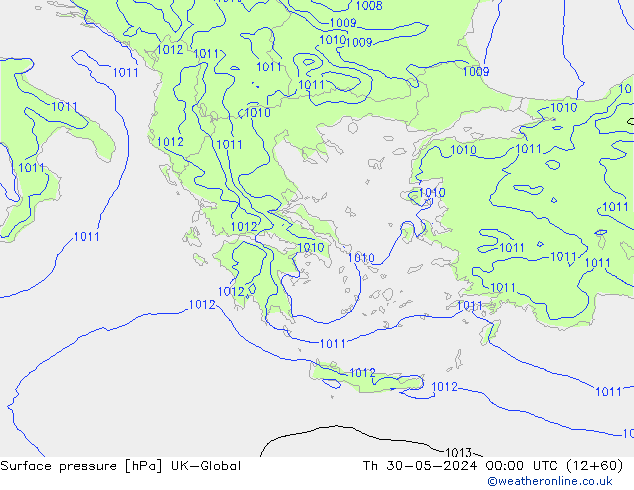 Pressione al suolo UK-Global gio 30.05.2024 00 UTC