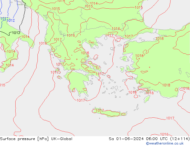 Atmosférický tlak UK-Global So 01.06.2024 06 UTC