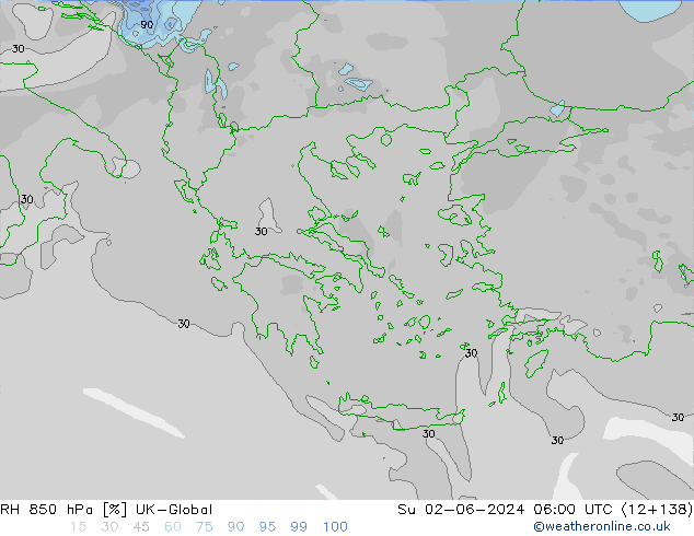 RH 850 hPa UK-Global  02.06.2024 06 UTC