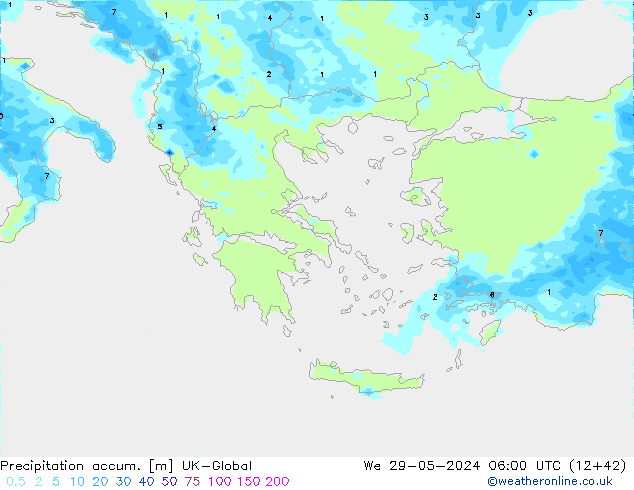 Precipitation accum. UK-Global We 29.05.2024 06 UTC