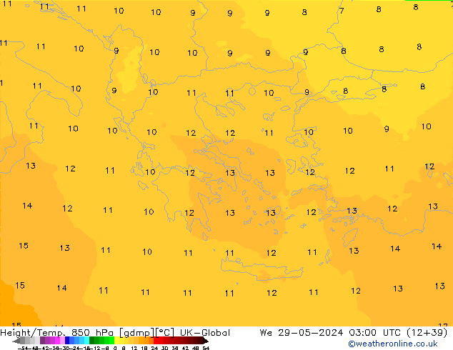 Height/Temp. 850 hPa UK-Global We 29.05.2024 03 UTC