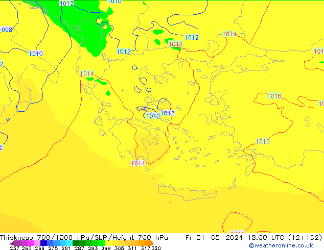 Thck 700-1000 hPa UK-Global pt. 31.05.2024 18 UTC