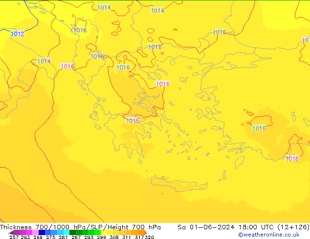 Thck 700-1000 hPa UK-Global  01.06.2024 18 UTC