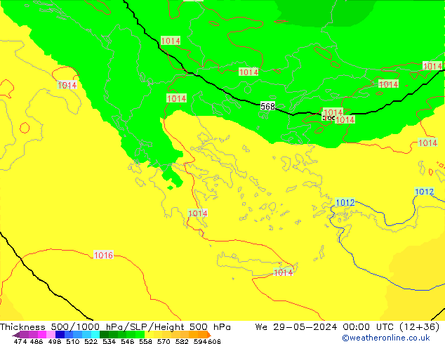 Thck 500-1000hPa UK-Global We 29.05.2024 00 UTC