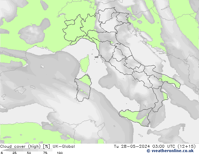 Cloud cover (high) UK-Global Tu 28.05.2024 03 UTC