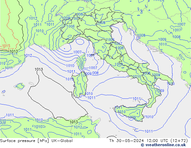 Surface pressure UK-Global Th 30.05.2024 12 UTC