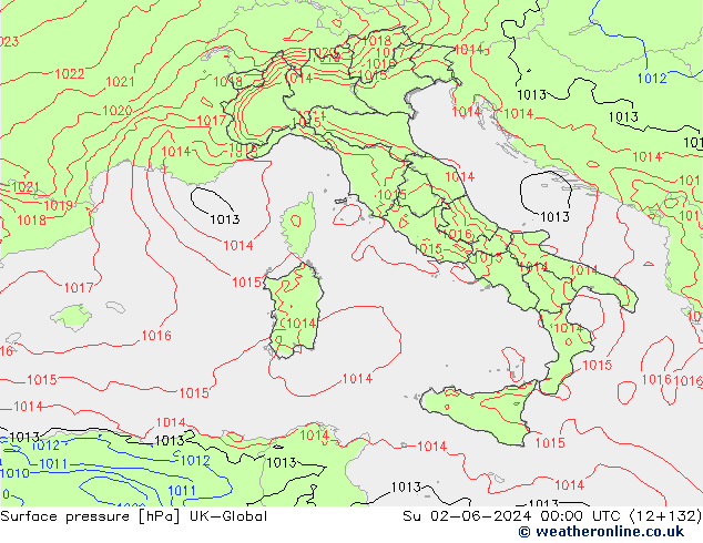 Pressione al suolo UK-Global dom 02.06.2024 00 UTC