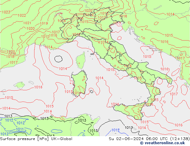 Pressione al suolo UK-Global dom 02.06.2024 06 UTC