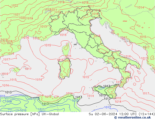 Surface pressure UK-Global Su 02.06.2024 12 UTC