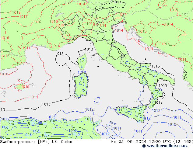 Pressione al suolo UK-Global lun 03.06.2024 12 UTC