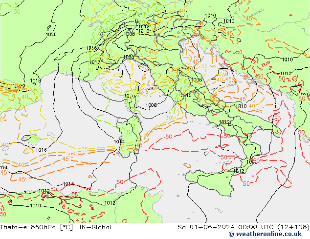 Theta-e 850hPa UK-Global Sa 01.06.2024 00 UTC