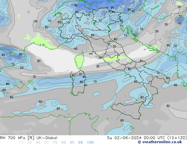 RH 700 hPa UK-Global  02.06.2024 00 UTC