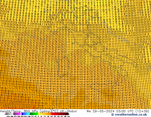 Height/Temp. 850 hPa UK-Global mer 29.05.2024 03 UTC