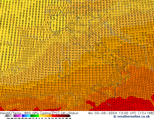 Height/Temp. 850 hPa UK-Global pon. 03.06.2024 12 UTC