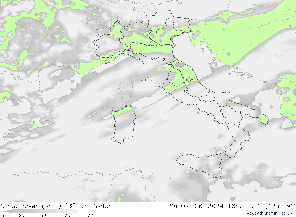 Bewolking (Totaal) UK-Global zo 02.06.2024 18 UTC