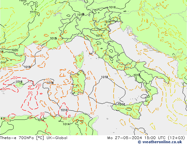 Theta-e 700hPa UK-Global lun 27.05.2024 15 UTC