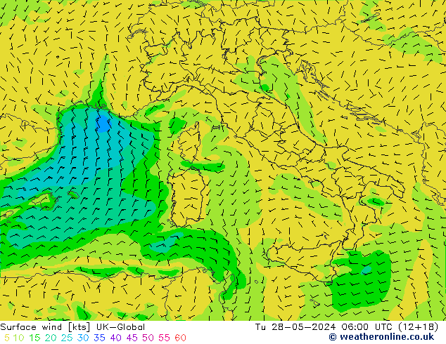 Wind 10 m UK-Global di 28.05.2024 06 UTC