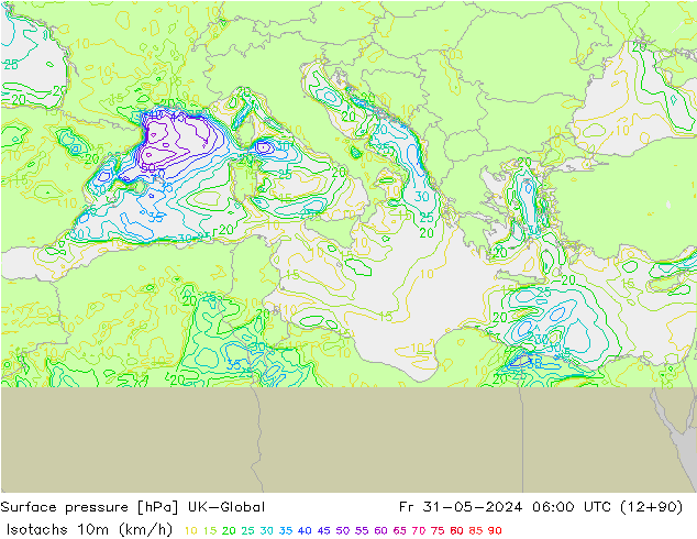 Isotachs (kph) UK-Global пт 31.05.2024 06 UTC