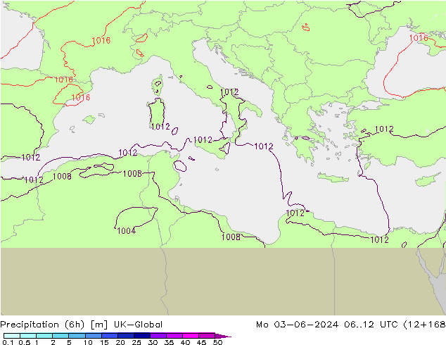 Precipitación (6h) UK-Global lun 03.06.2024 12 UTC