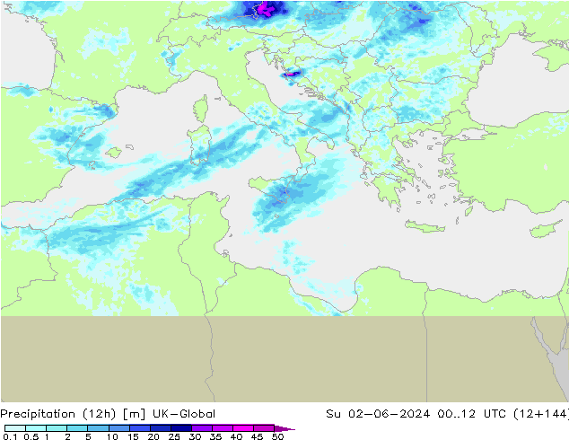 Precipitation (12h) UK-Global Ne 02.06.2024 12 UTC