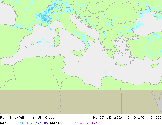 Rain/Snowfall UK-Global пн 27.05.2024 15 UTC