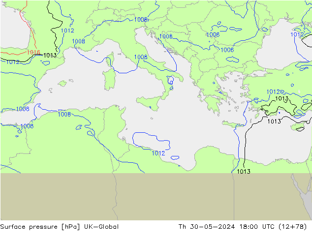 Presión superficial UK-Global jue 30.05.2024 18 UTC