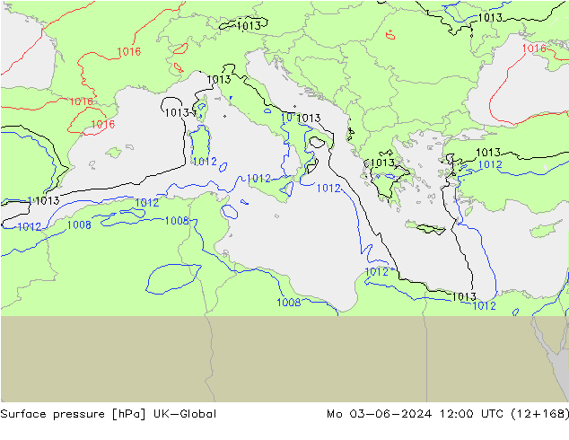 Presión superficial UK-Global lun 03.06.2024 12 UTC