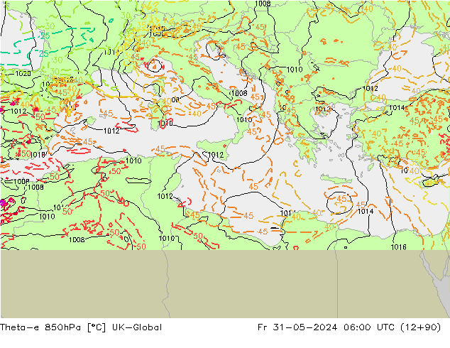 Theta-e 850гПа UK-Global пт 31.05.2024 06 UTC