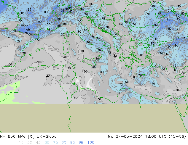 Humedad rel. 850hPa UK-Global lun 27.05.2024 18 UTC