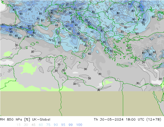 RH 850 hPa UK-Global  30.05.2024 18 UTC