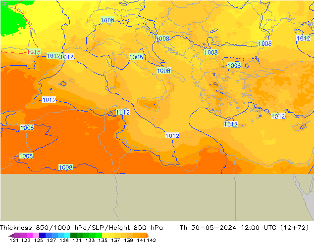 Thck 850-1000 hPa UK-Global  30.05.2024 12 UTC