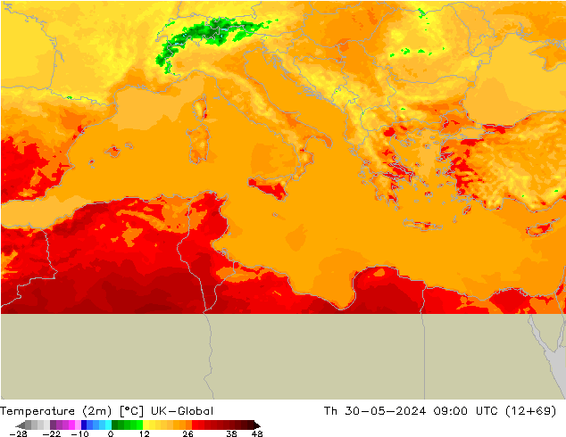 Sıcaklık Haritası (2m) UK-Global Per 30.05.2024 09 UTC