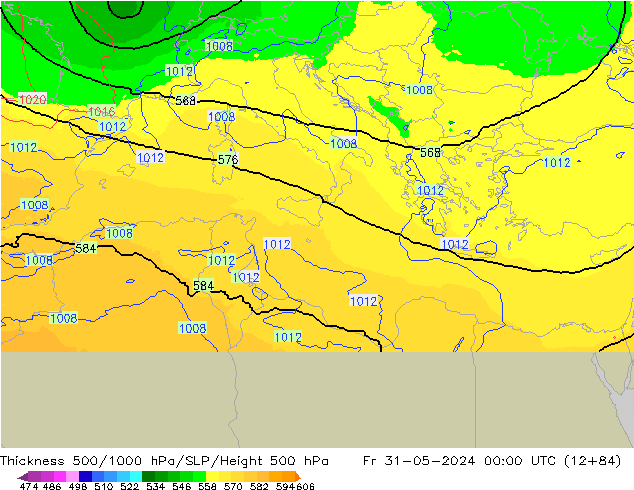 Thck 500-1000гПа UK-Global пт 31.05.2024 00 UTC