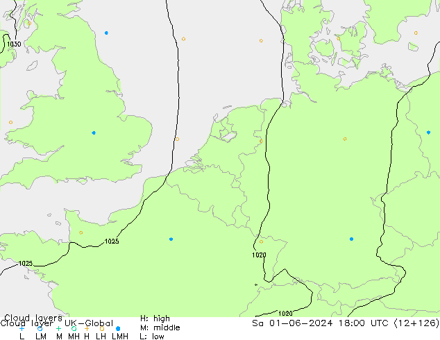 Cloud layer UK-Global сб 01.06.2024 18 UTC