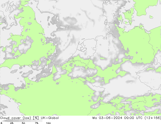 Cloud cover (low) UK-Global Mo 03.06.2024 00 UTC