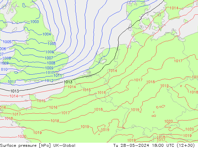 Surface pressure UK-Global Tu 28.05.2024 18 UTC