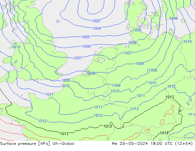 Surface pressure UK-Global We 29.05.2024 18 UTC