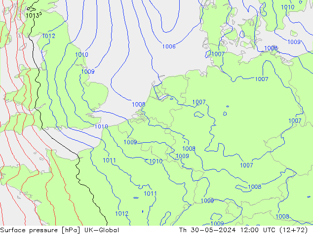 Pressione al suolo UK-Global gio 30.05.2024 12 UTC