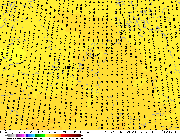 Height/Temp. 850 hPa UK-Global St 29.05.2024 03 UTC