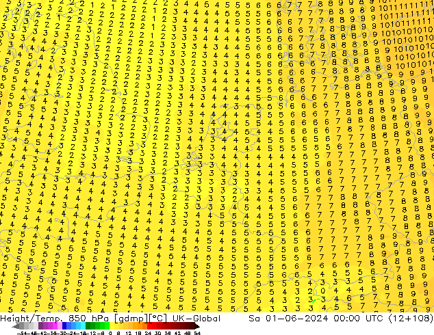 Yükseklik/Sıc. 850 hPa UK-Global Cts 01.06.2024 00 UTC