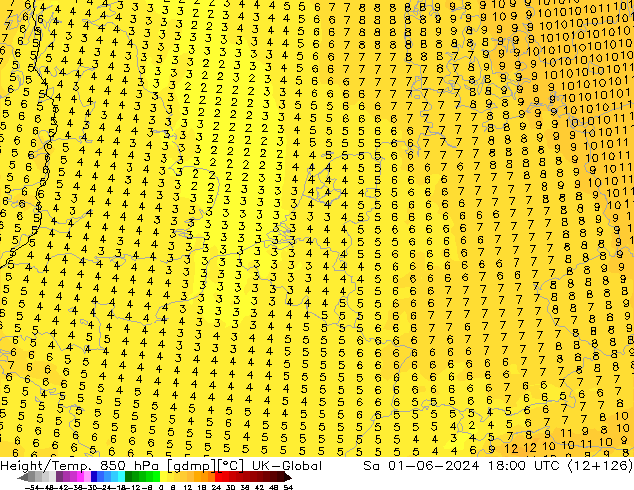 Height/Temp. 850 гПа UK-Global сб 01.06.2024 18 UTC