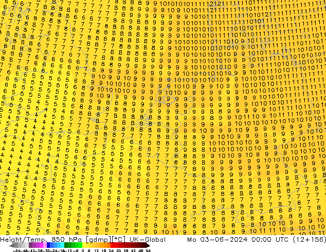 Yükseklik/Sıc. 850 hPa UK-Global Pzt 03.06.2024 00 UTC