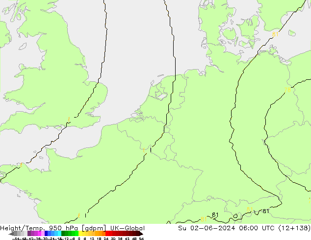 Yükseklik/Sıc. 950 hPa UK-Global Paz 02.06.2024 06 UTC