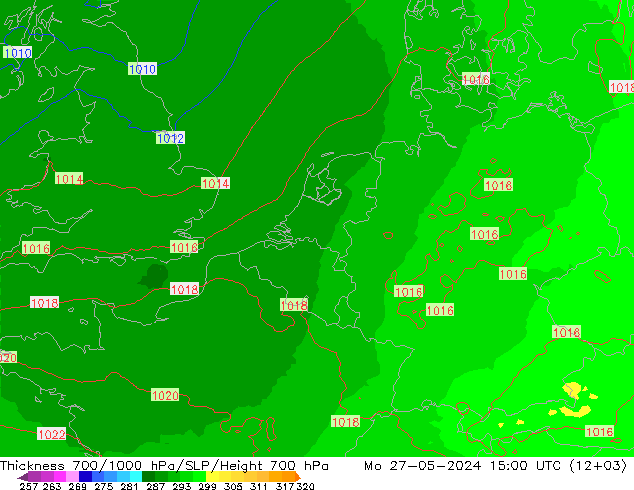 Thck 700-1000 hPa UK-Global Mo 27.05.2024 15 UTC