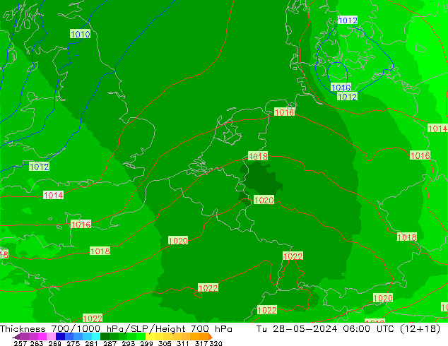 Dikte700-1000 hPa UK-Global di 28.05.2024 06 UTC