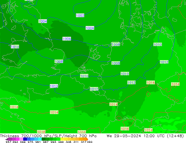 700-1000 hPa Kalınlığı UK-Global Çar 29.05.2024 12 UTC