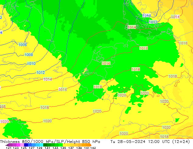 Thck 850-1000 hPa UK-Global  28.05.2024 12 UTC