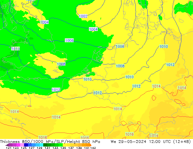 850-1000 hPa Kalınlığı UK-Global Çar 29.05.2024 12 UTC