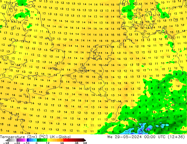 Temperature (2m) UK-Global We 29.05.2024 00 UTC